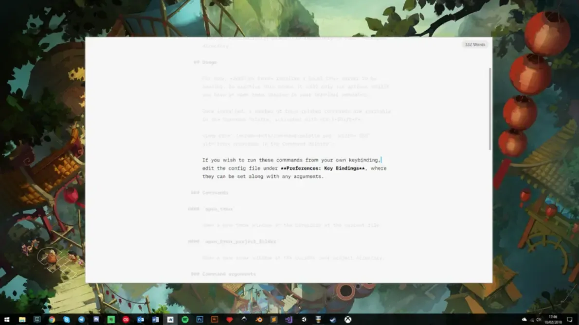 The user interface of the iA Writer app, showing a focused writing mode with the current line highlighted and surrounding text blurred.