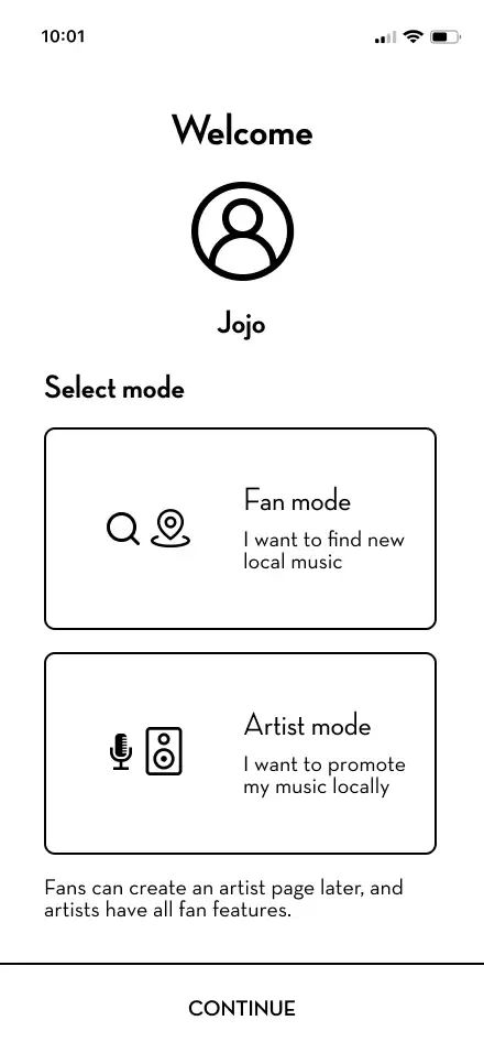 User onboarding page wireframe
